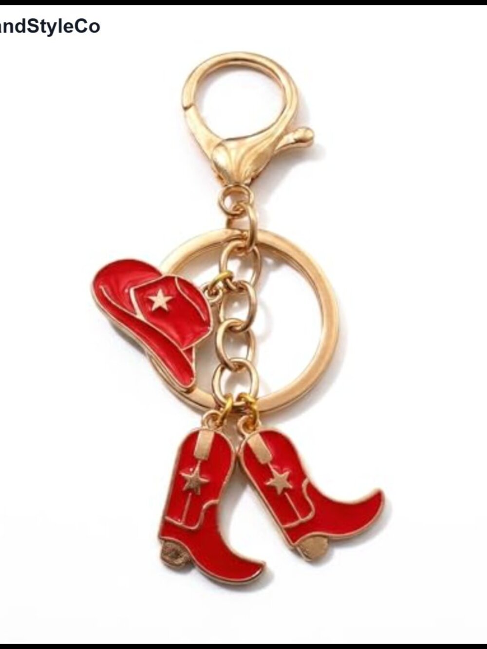 Western Cowboy Boot Keychain & Hat Charm Gold Tone Purse Charm